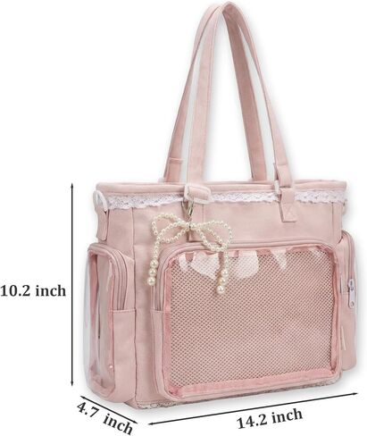 Pink Ita Tote Crossbody Bag with Insert, Large Lace Clear Window Pin Display Bag, Kawaii Ruffle Ita Bag for Anime Convention(no pins&plushes) in Kuwait