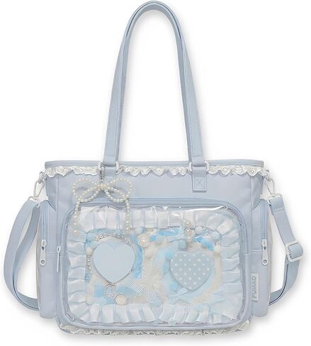 Pink Ita Tote Crossbody Bag with Insert, Large Lace Clear Window Pin Display Bag, Kawaii Ruffle Ita Bag for Anime Convention(no pins&plushes) in Kuwait