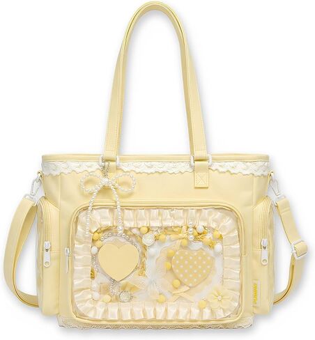 Pink Ita Tote Crossbody Bag with Insert, Large Lace Clear Window Pin Display Bag, Kawaii Ruffle Ita Bag for Anime Convention(no pins&plushes) in Kuwait