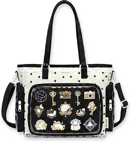 Pink Ita Tote Crossbody Bag with Insert, Large Lace Clear Window Pin Display Bag, Kawaii Ruffle Ita Bag for Anime Convention(no pins&plushes) in Kuwait