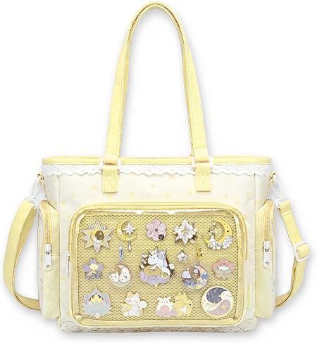 Pink Ita Tote Crossbody Bag with Insert, Large Lace Clear Window Pin Display Bag, Kawaii Ruffle Ita Bag for Anime Convention(no pins&plushes) in Kuwait