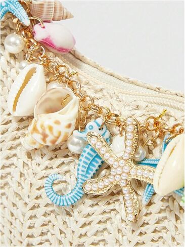 Verdusa Women's Boho Seashell Starfish Straw Shoulder Handbags Chain Strap Top Handle Underarm Bags in Kuwait