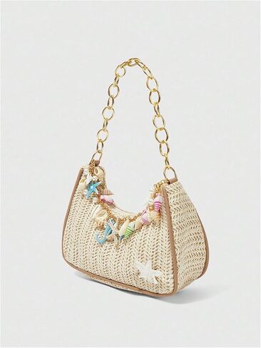 Verdusa Women's Boho Seashell Starfish Straw Shoulder Handbags Chain Strap Top Handle Underarm Bags in Kuwait