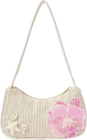 Verdusa Women's Boho Seashell Starfish Straw Shoulder Handbags Chain Strap Top Handle Underarm Bags in Kuwait