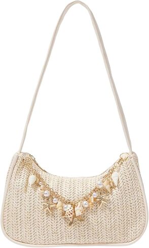 Verdusa Women's Boho Seashell Starfish Straw Shoulder Handbags Chain Strap Top Handle Underarm Bags in Kuwait