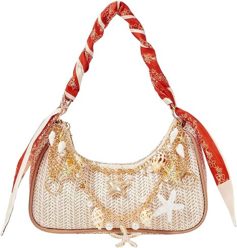 Verdusa Women's Boho Seashell Starfish Straw Shoulder Handbags Chain Strap Top Handle Underarm Bags in Kuwait