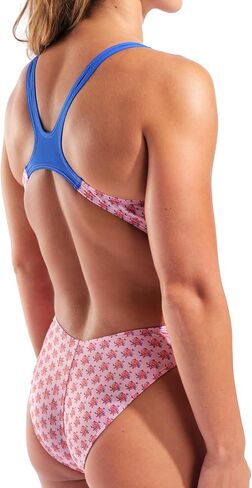 ARENA Performance Women's Bouquet Swim Tech Back One Piece Swimsuit Wide Straps Stylish Competitive Training Practice Bathing Suit, Pink Multi/Neon Blue, US Size 36 in Kuwait
