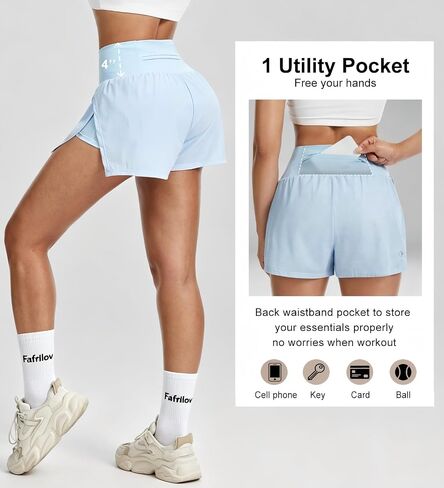 Women's Running Athletic Shorts High Waisted with Pocket Workout Gym Shorts with Layer Quick-Dry for Sport Yoga in Saudi Arabia