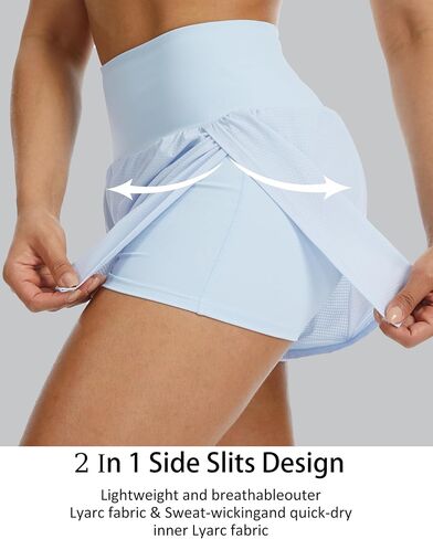 Women's Running Athletic Shorts High Waisted with Pocket Workout Gym Shorts with Layer Quick-Dry for Sport Yoga in Saudi Arabia