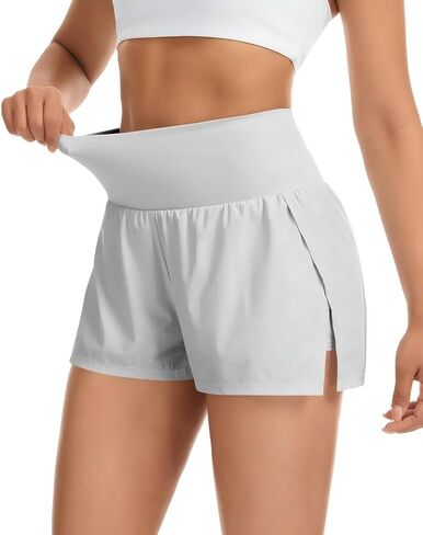 Women's Running Athletic Shorts High Waisted with Pocket Workout Gym Shorts with Layer Quick-Dry for Sport Yoga in Saudi Arabia
