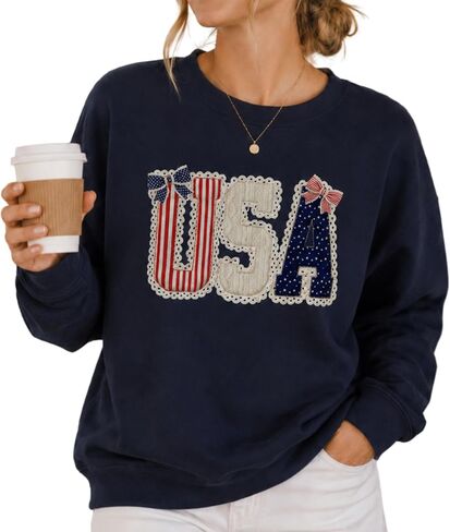 USA Sweatshirt Women 4th of July Crewneck Pullover, Patriotic America Sweatshirt, Independence Day Shirt, Memorial Day Outfit, Cute Summer Holiday Sweater, Navy in Saudi Arabia