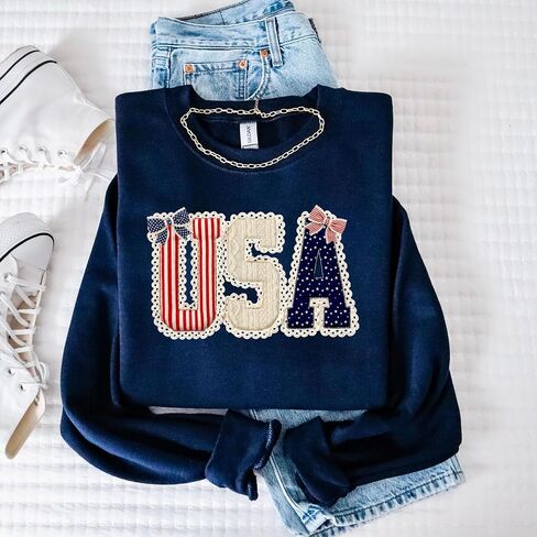 USA Sweatshirt Women 4th of July Crewneck Pullover, Patriotic America Sweatshirt, Independence Day Shirt, Memorial Day Outfit, Cute Summer Holiday Sweater, Navy in Saudi Arabia