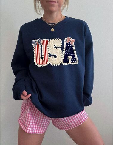 USA Sweatshirt Women 4th of July Crewneck Pullover, Patriotic America Sweatshirt, Independence Day Shirt, Memorial Day Outfit, Cute Summer Holiday Sweater, Navy in Saudi Arabia