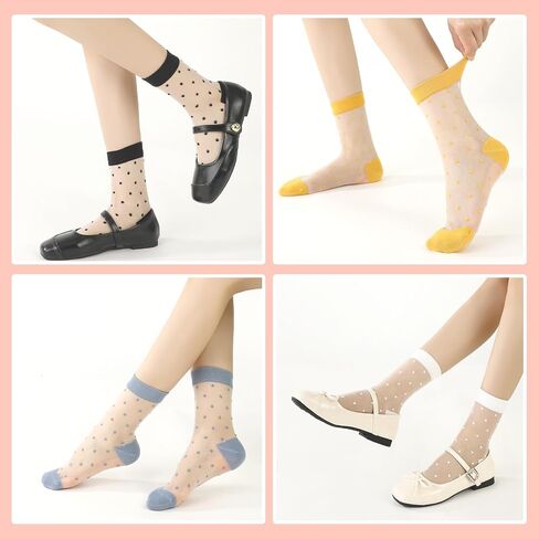 8 Pairs Sheer Socks Women Mesh Polka Dot Bow Cute Casual Socks See Through Transparent Thin Nylon Sock Summer in Saudi Arabia
