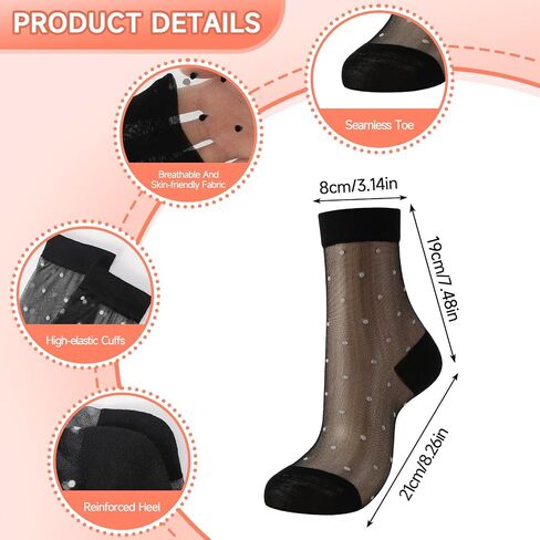 8 Pairs Sheer Socks Women Mesh Polka Dot Bow Cute Casual Socks See Through Transparent Thin Nylon Sock Summer in Saudi Arabia