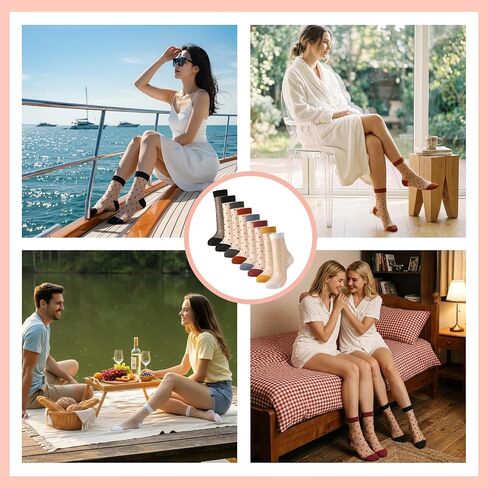 8 Pairs Sheer Socks Women Mesh Polka Dot Bow Cute Casual Socks See Through Transparent Thin Nylon Sock Summer in Saudi Arabia