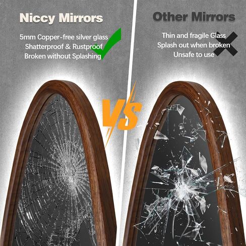 Niccy Irregular Full Length Mirror with LED Lights, 65"x22" Wooden Frame Full Body Mirrors, Wall Mounted Asymmetrical Vanity Mirror for Bedroom Living Room, Vertical/Horizontal in Saudi Arabia