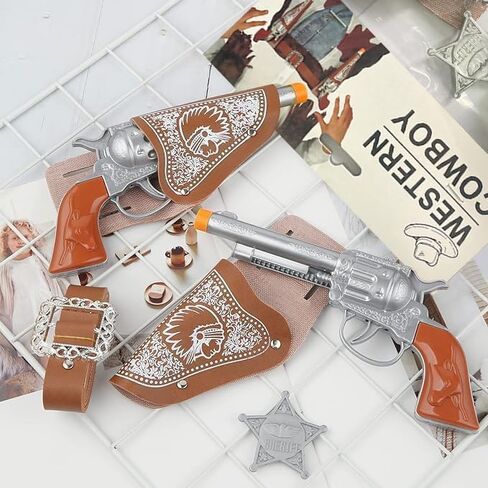 Cowboy Toys Set, 6Pieces Brown Adjustable Cowboy Gun Belt and Holster for Kids, Vintage Dress-up Accessories Costume Gift for Halloween in Kuwait