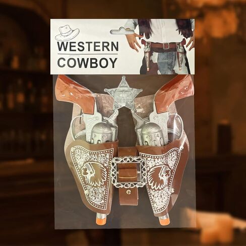 Cowboy Toys Set, 6Pieces Brown Adjustable Cowboy Gun Belt and Holster for Kids, Vintage Dress-up Accessories Costume Gift for Halloween in Kuwait