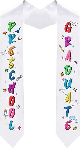 Fumwase Kids Graduation Stole Kindergarten Unisex Preschool Graduation Satin Sash with Colorful Word in Kuwait