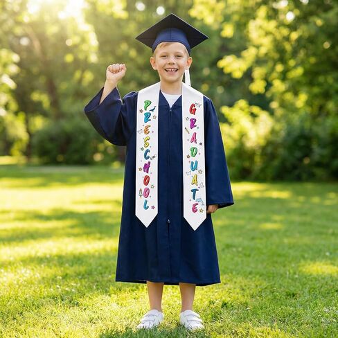 Fumwase Kids Graduation Stole Kindergarten Unisex Preschool Graduation Satin Sash with Colorful Word in Kuwait