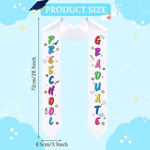 Fumwase Kids Graduation Stole Kindergarten Unisex Preschool Graduation Satin Sash with Colorful Word in Kuwait