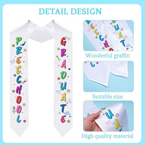 Fumwase Kids Graduation Stole Kindergarten Unisex Preschool Graduation Satin Sash with Colorful Word in Kuwait