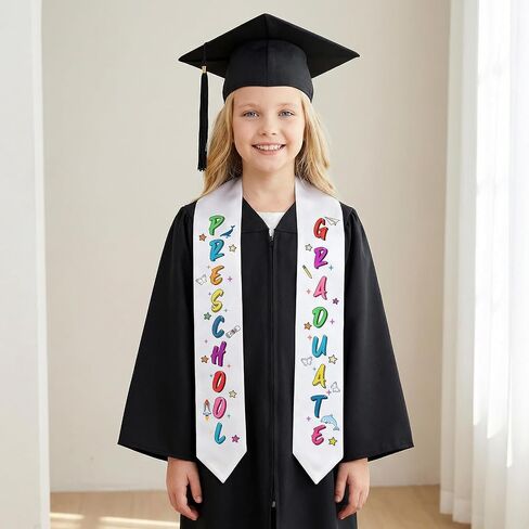 Fumwase Kids Graduation Stole Kindergarten Unisex Preschool Graduation Satin Sash with Colorful Word in Kuwait