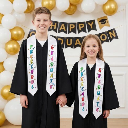 Fumwase Kids Graduation Stole Kindergarten Unisex Preschool Graduation Satin Sash with Colorful Word in Kuwait