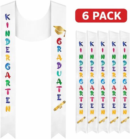 6Pcs Preschool Graduation Stole Kids Graduate Sash 2026 Kindergarten Gifts Unisex Bulk-White in Saudi Arabia