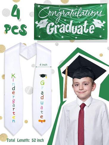 Geyoga 4 Pieces Kids Graduation Stole Unisex Printed Kindergarten Preschool Stole for Decorations (Cute Pattern) in Kuwait