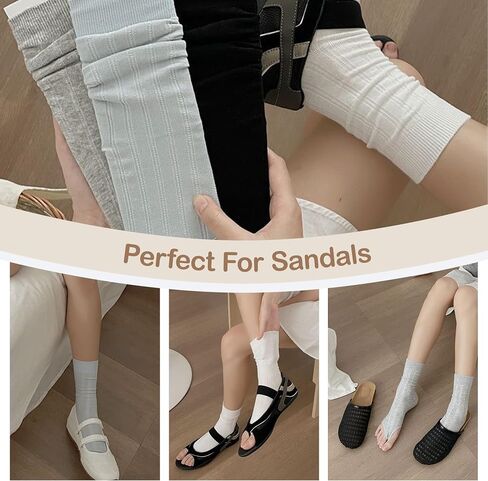 4 Pairs Women's Open Toe Stirrup Socks Balletcore Aesthetic Ribbed Slouchy Knit for Summer Sandals Yoga in Saudi Arabia