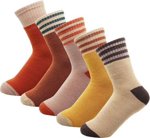HeTaoCat Womens Retro Striped Crew Socks 5 Pairs, Color Block Cotton Mid Calf Socks, Size 5-9 Casual Socks for Daily Wear in Saudi Arabia