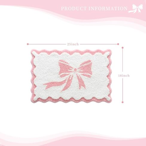 Anybar Bow Bath Mat Pink White Bathroom Rug Cute Scalloped Rugs Non Slip Floor Carpet Microfiber Bathmat Soft Super Absorbent Machine Washable Bathmat for Shower Scallop Bathroom Mats（18x25 inch） in Saudi Arabia