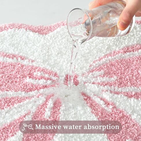 Anybar Bow Bath Mat Pink White Bathroom Rug Cute Scalloped Rugs Non Slip Floor Carpet Microfiber Bathmat Soft Super Absorbent Machine Washable Bathmat for Shower Scallop Bathroom Mats（18x25 inch） in Saudi Arabia