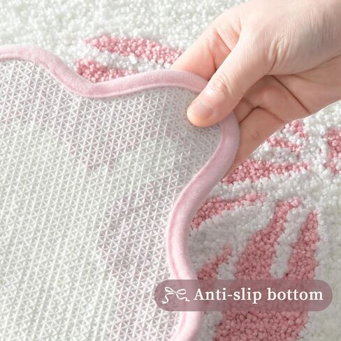 Anybar Bow Bath Mat Pink White Bathroom Rug Cute Scalloped Rugs Non Slip Floor Carpet Microfiber Bathmat Soft Super Absorbent Machine Washable Bathmat for Shower Scallop Bathroom Mats（18x25 inch） in Saudi Arabia
