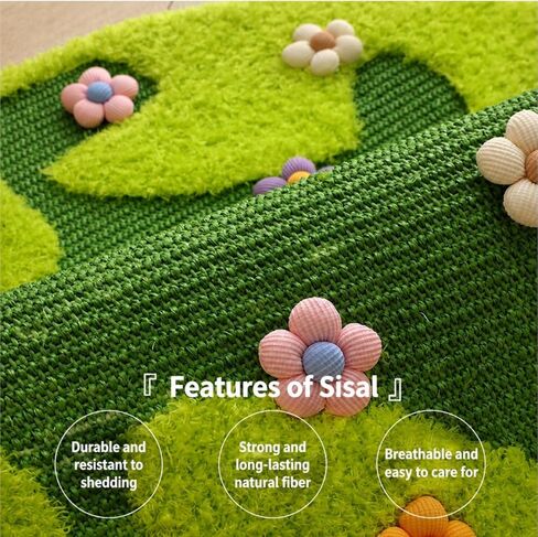 CTSUN 32 Inch Cat Rug Scratcher Mat, Sisal Cat Scratch Pad, Round 3D Moss & Grass Design, Heavy Duty Aesthetic Claw Care, Natural Furniture Protector, for Kitten Play and Living Room in Saudi Arabia