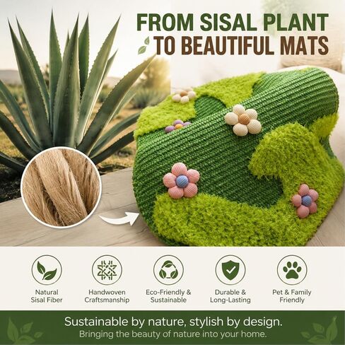 CTSUN 32 Inch Cat Rug Scratcher Mat, Sisal Cat Scratch Pad, Round 3D Moss & Grass Design, Heavy Duty Aesthetic Claw Care, Natural Furniture Protector, for Kitten Play and Living Room in Saudi Arabia