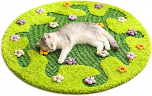 CTSUN 32 Inch Cat Rug Scratcher Mat, Sisal Cat Scratch Pad, Round 3D Moss & Grass Design, Heavy Duty Aesthetic Claw Care, Natural Furniture Protector, for Kitten Play and Living Room in Saudi Arabia