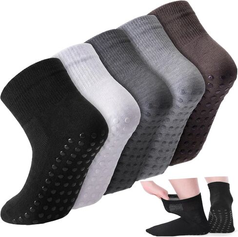 Geyoga 5 Pairs Extra Wide Diabetic Ankle Socks with Grippers for Men Women Lymphedema Swollen Feet Bariatric Socks Non Binding Anklets for Hospital Elderly in Kuwait