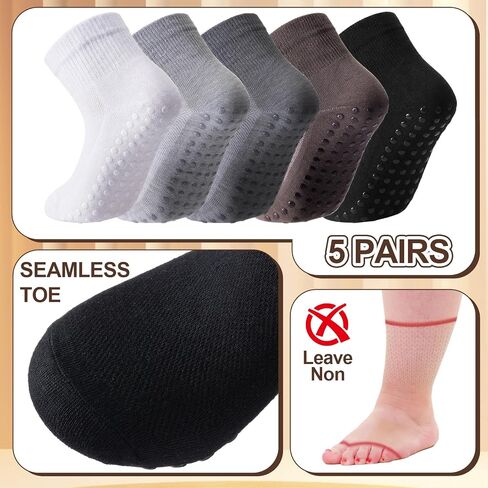 Geyoga 5 Pairs Extra Wide Diabetic Ankle Socks with Grippers for Men Women Lymphedema Swollen Feet Bariatric Socks Non Binding Anklets for Hospital Elderly in Kuwait