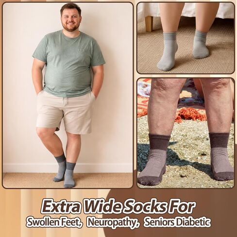 Geyoga 5 Pairs Extra Wide Diabetic Ankle Socks with Grippers for Men Women Lymphedema Swollen Feet Bariatric Socks Non Binding Anklets for Hospital Elderly in Kuwait