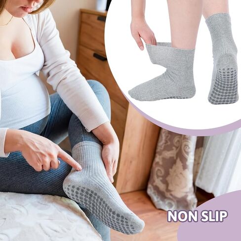 Twistover 7 Pairs Non Slip Pregnancy Crew Socks Cotton Loose Fitting Labor Delivery Maternity Socks Non Binding Cozy Anklets with Grips for Women Swollen Feet Pregnancy New Mom Hospital Gift in Kuwait