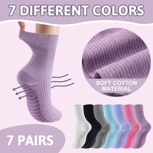 Twistover 7 Pairs Non Slip Pregnancy Crew Socks Cotton Loose Fitting Labor Delivery Maternity Socks Non Binding Cozy Anklets with Grips for Women Swollen Feet Pregnancy New Mom Hospital Gift in Kuwait
