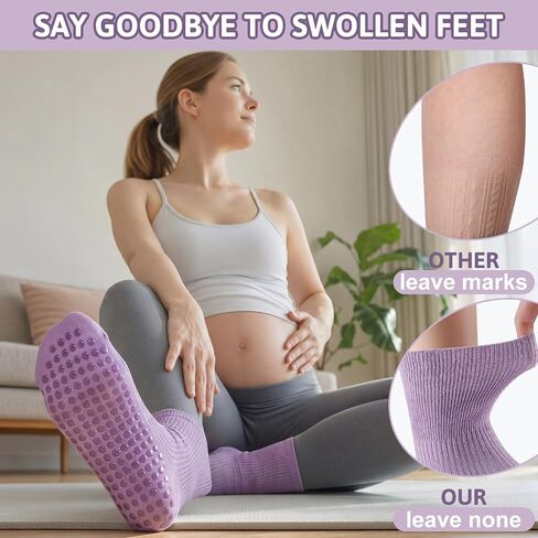 Twistover 7 Pairs Non Slip Pregnancy Crew Socks Cotton Loose Fitting Labor Delivery Maternity Socks Non Binding Cozy Anklets with Grips for Women Swollen Feet Pregnancy New Mom Hospital Gift in Kuwait