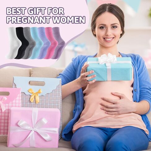 Twistover 7 Pairs Non Slip Pregnancy Crew Socks Cotton Loose Fitting Labor Delivery Maternity Socks Non Binding Cozy Anklets with Grips for Women Swollen Feet Pregnancy New Mom Hospital Gift in Kuwait