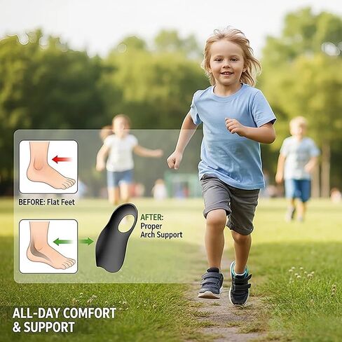 1 Pair Kids Flat Foot Insoles Size S - Pediatric Arch Support Shoe Inserts for Toddler Gait Correction - Orthopedic Pads for Knock Knees and Bow Legs Alignment Black in Kuwait