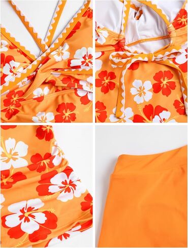 ZAFUL Women's Tankini Sets with Skirt High Waisted V Neck Twist Two Pieces Swimsuit Crisscross Back Color Block Bathing Suit in Kuwait