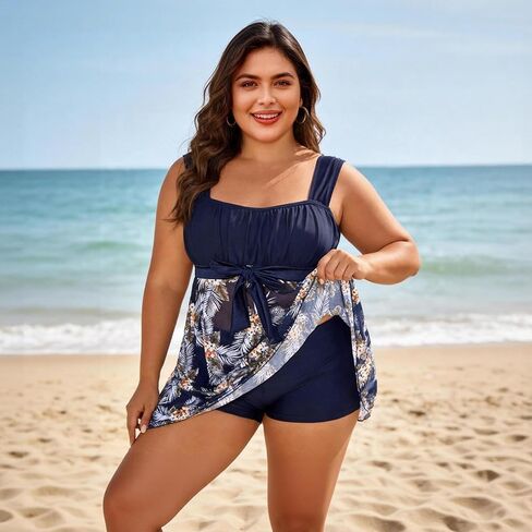 Plus Size Tankini Swimsuits- Women Two Piece Tankini Top with Shorts Flowy Swimsuit Bathing Suits with Shorts in Saudi Arabia
