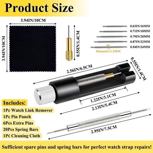 Watch Link Removal Tool, Upgrade Watch Band Tool Kit to Adjust and Remove Bracelet, Pin Remover, Adjust Watches Repair Kit With Pin Punch, 6PCS Extra Replacement, Cleaning Cloth, 20PCS Spring Bars in Saudi Arabia